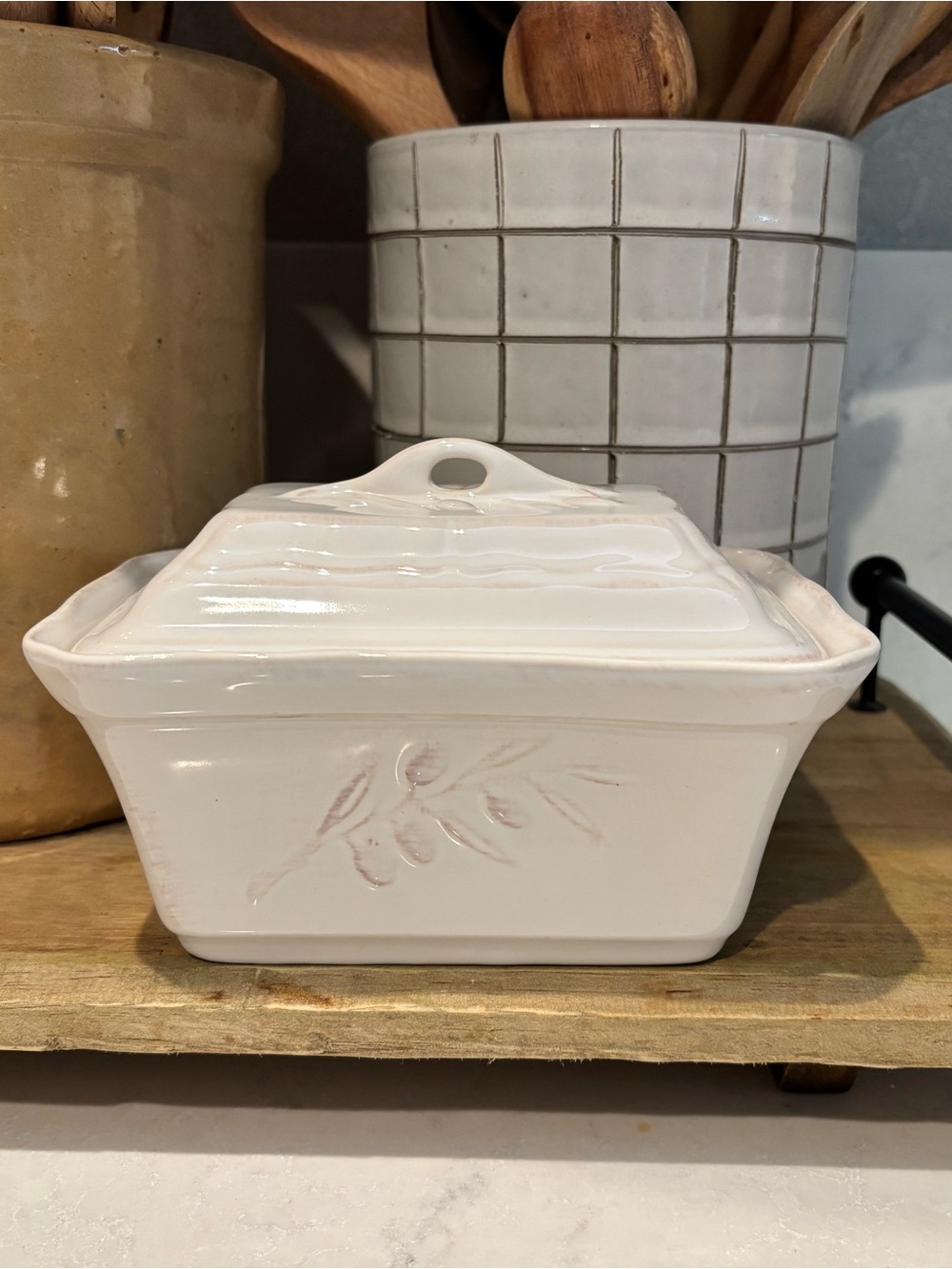 Portugal Pottery Old World Butter Dish Small Bakeware Neutral French Farmhouse